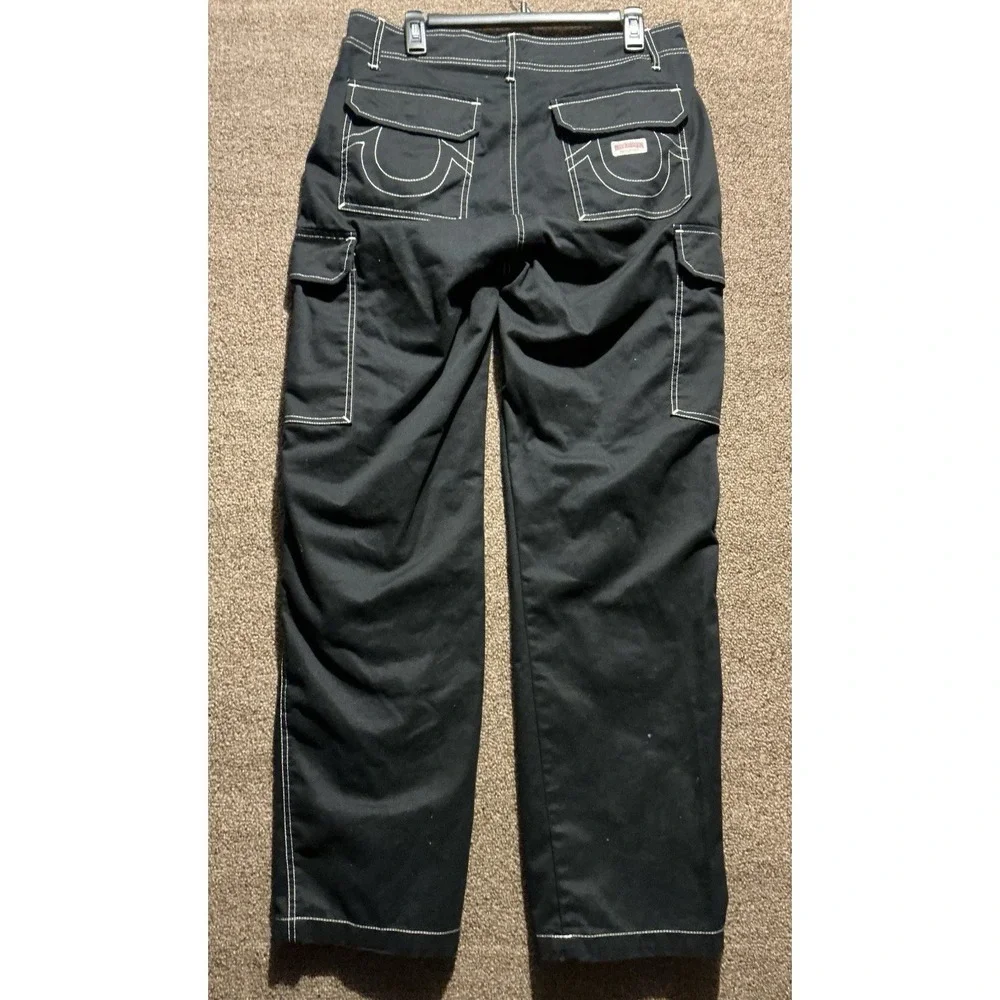 True Religion Black Cargo Pants 32x32‎ White Accent Stitching Women Baggy Y2K